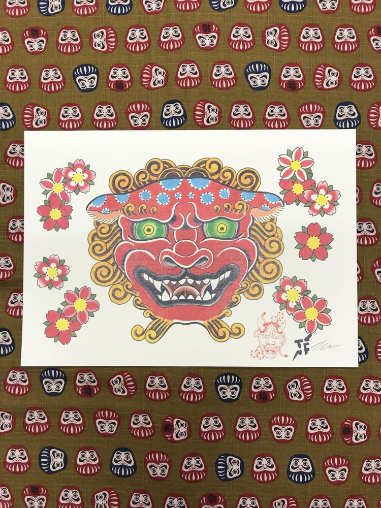 Red Foo Dog Print on A4 by Terry Frank