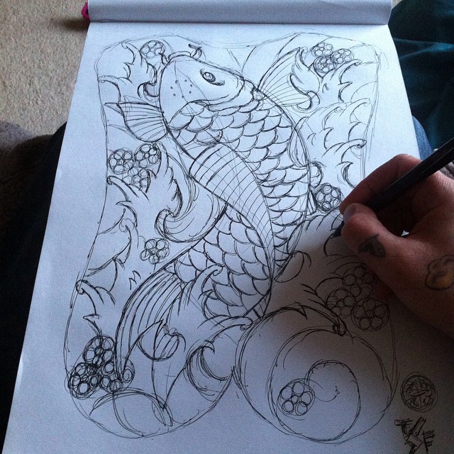 Biro sketch done today by Terry Frank for large custom japanese work please feel free to come in and chat with him.